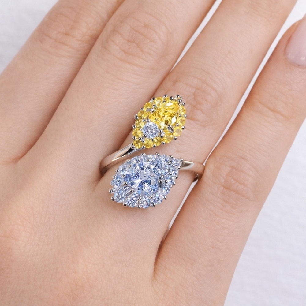 925 Silver Yellow Diamond Twist Ring - Picture 4 of 4